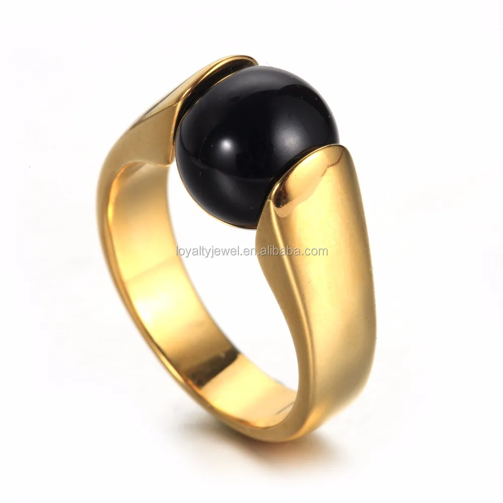 New Arrival stainless steel gold plated interchangable ball shape green and black stone rings