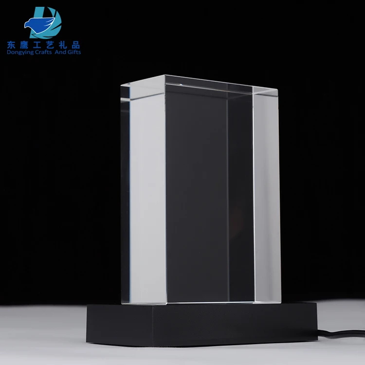 Blank Glass Cube Crystal Paperweight With Light Base