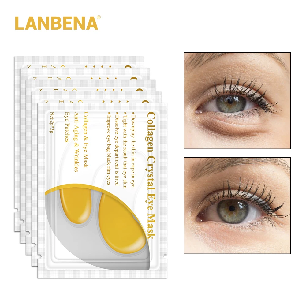 LANBENA 24K Gold Collagen Eye Mask Anti Puffiness Dark Circle Eye Patches Anti-Aging Wrinkle Firming Eyes Care