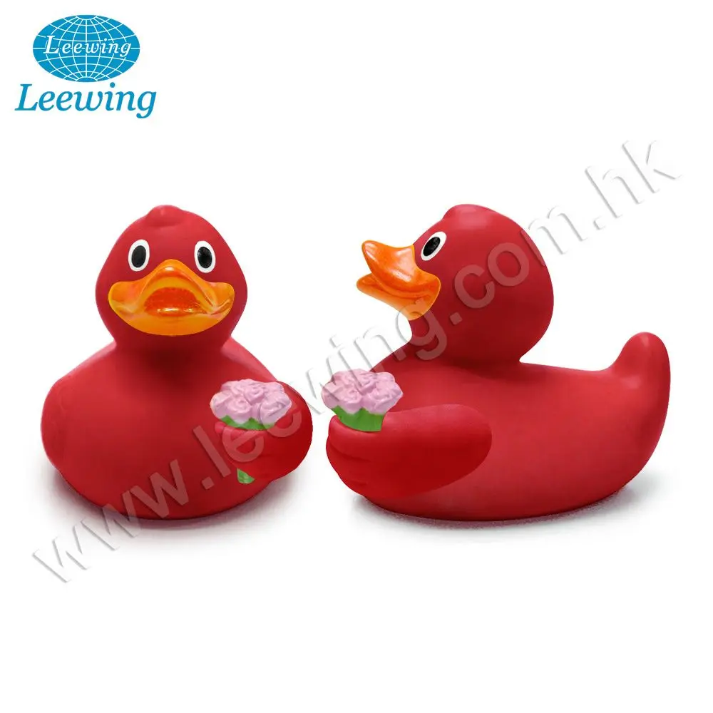 Valentine Day Festival Promo Gift Item Rose Lover Vinyl Duck with Flowers Bath Toy