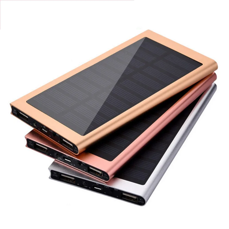 Factory Wholesale Slim cell phone Solar Power Bank 10000mah Power Banks Portable Charger LED External Battery PowerBank