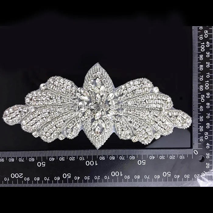 
Bridal dress hot fix rhinestone applique, rhinestone beaded iron on patches for dance dress 