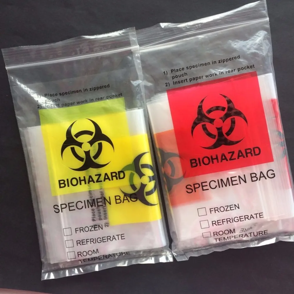 Plastic Biohazard samples transport medical specimen bags