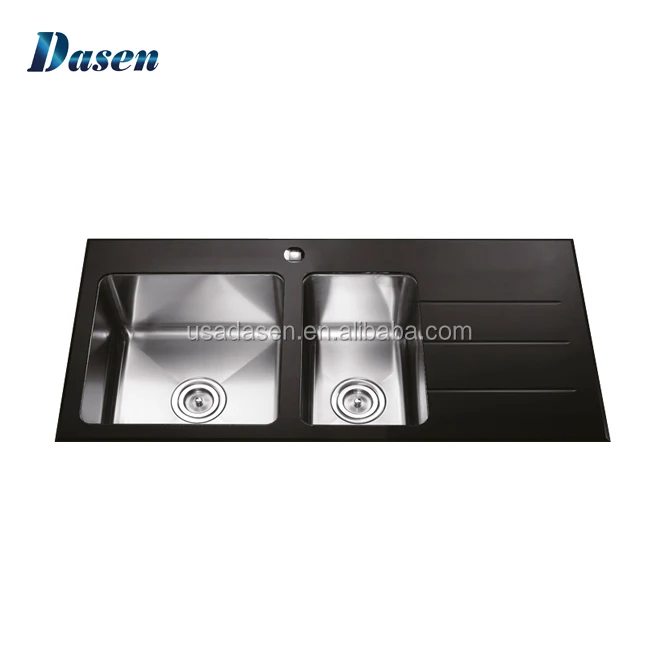 Double glass drainboard kitchen sink with drainer Korea sink