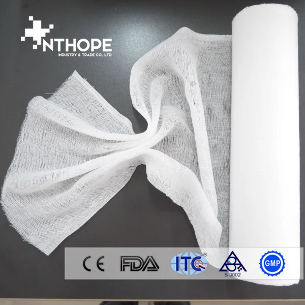 100% хлопчатобумажная отбеленная марлевая рулон 90 см x 100 м одноразовая хирургическая медицина