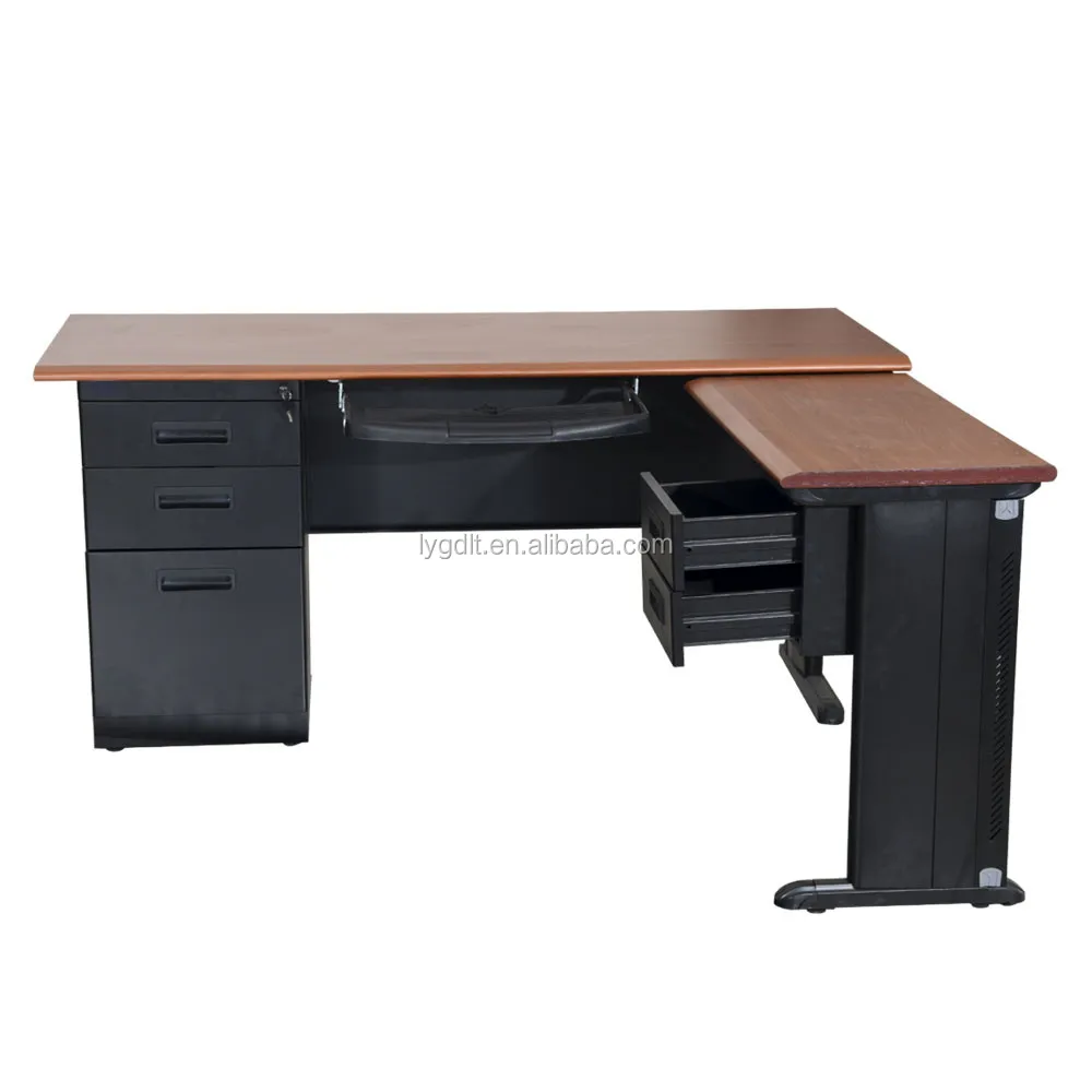 Office desk L shape with drawer Executive Luxury Melamine Wooden Office Writing Consulting Wood Table