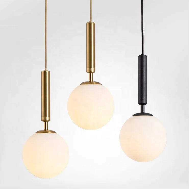 Modern Contemporary Small Ball Glass Pendant Lamp shade Brass Pole Hanging Light for Bedroom