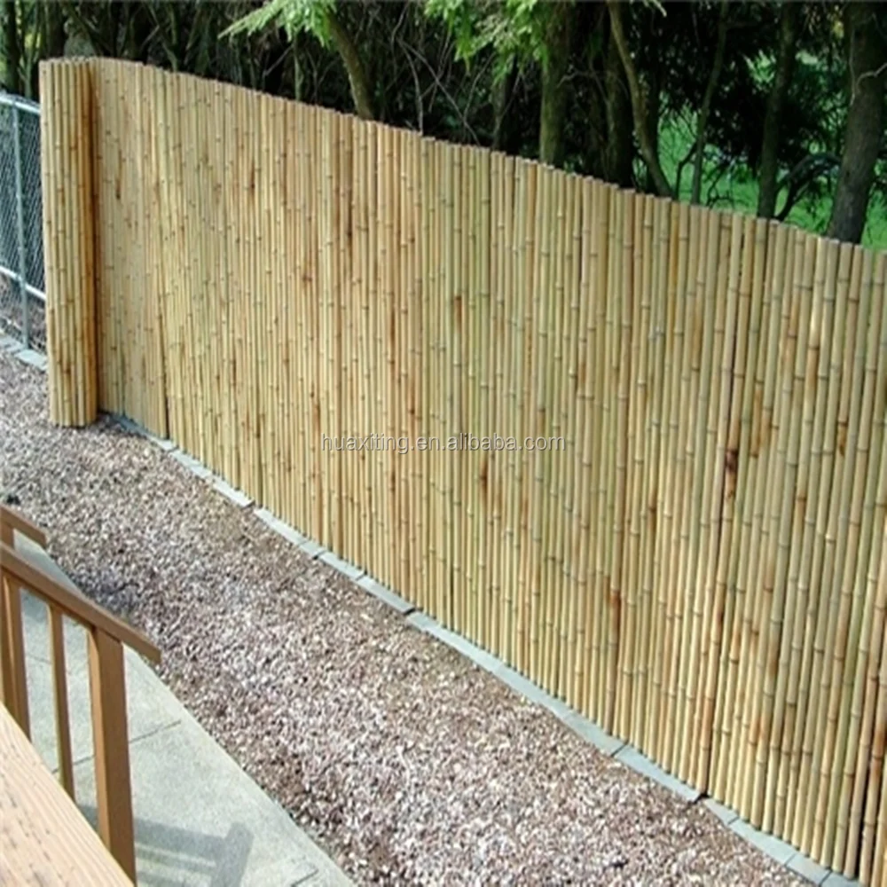 poles bamboo fence in natural color /Aged bamboo fence with black twine