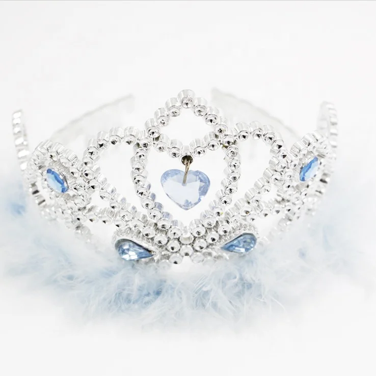 Princess Plastic Kids Tiara  party Hair Crown Children with marabou Feather Hair band