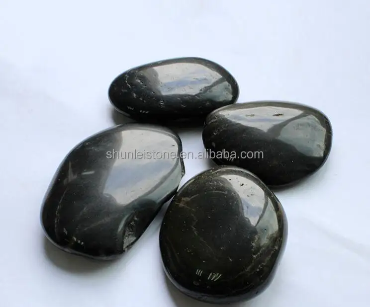 
polished black river pebble stone with wax 