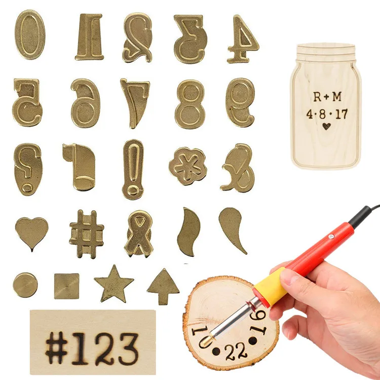 Wood Burning Kit Set Alphabet Numbers Symbols Pyrography Stamps Personalization