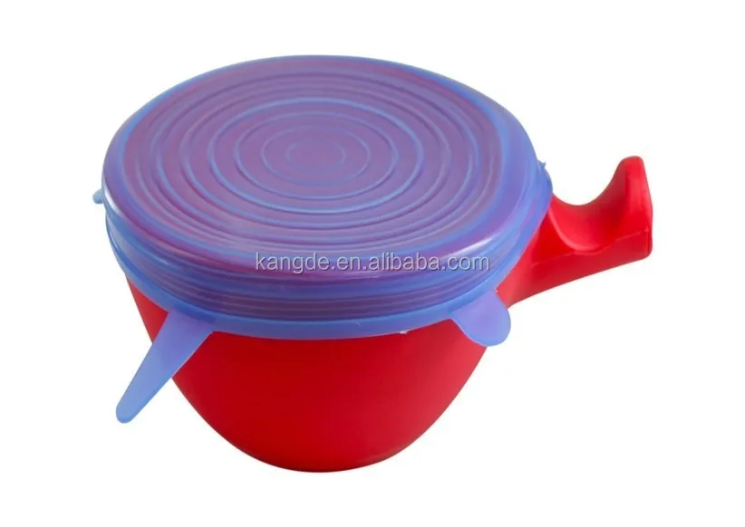 Ultra Stretchy Silicone Super Stretch Lids to keep food fresh. Locks in freshness air tight - Adjusts to shape and size of con