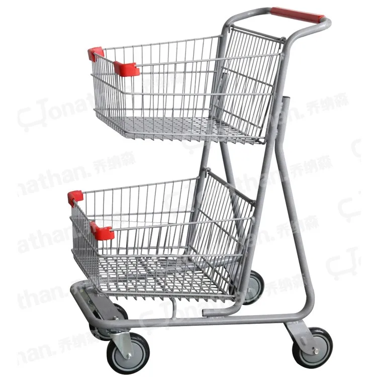 supermarket hand push food cart for sale hand trolley prices grocery store 2-tier shopping cart
