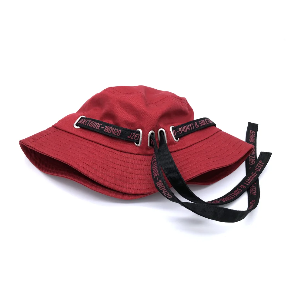 personalized red korean stylish adjustable custom bucket hat with string