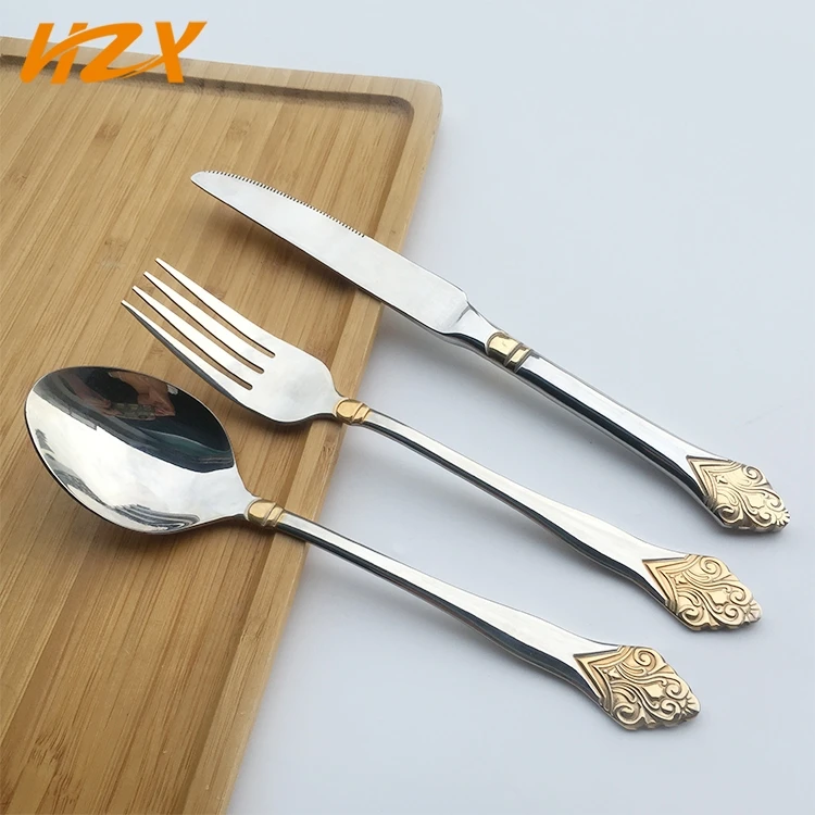Western Style Hotel Restaurant Wedding Custom Logo Spoon Knife Fork Set Besteck Cubiertos Kitchen Dinner Metal Cutlery