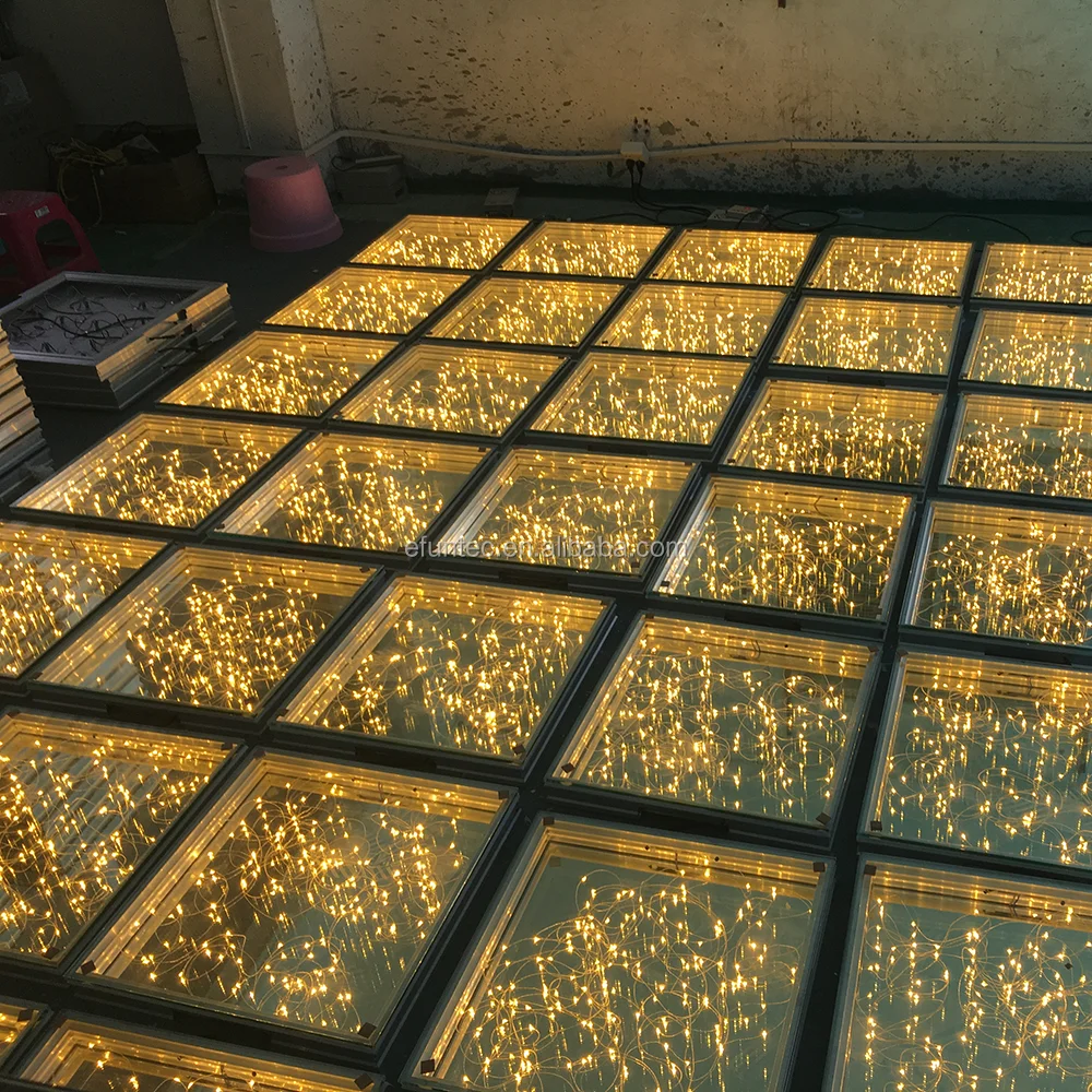 DMX golden mirrored led lighted infinity dance floor China buy disco dance floor