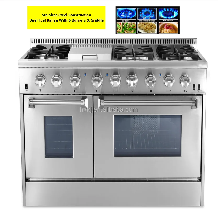 48 дюймовая двойная топлива Электрический духовой шкаф с 6 конфорками печь из нержавеющей стали газовая плита печи