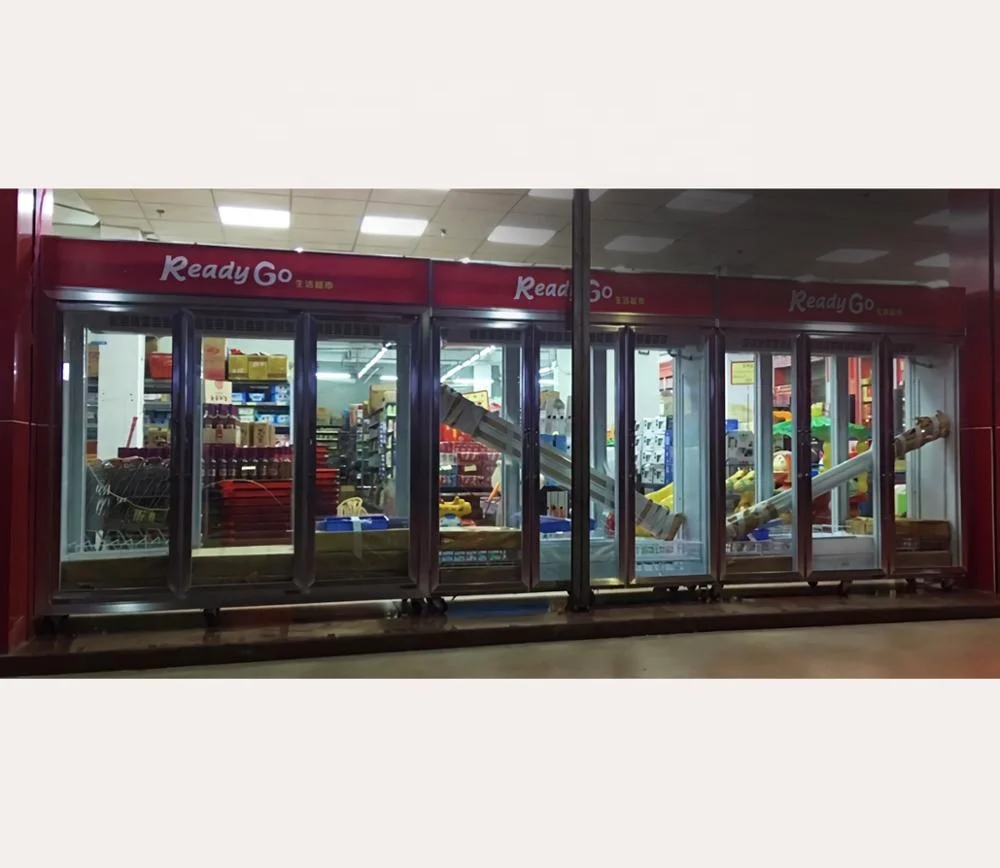 Jiacheng front and rear open style air cooling cold drink refrigerator, glass door fridge, convenience store beverage cooler