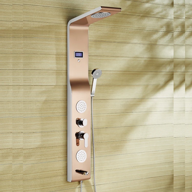 hot sale gold 304# stainless steel shower panel /shower column with temperature display