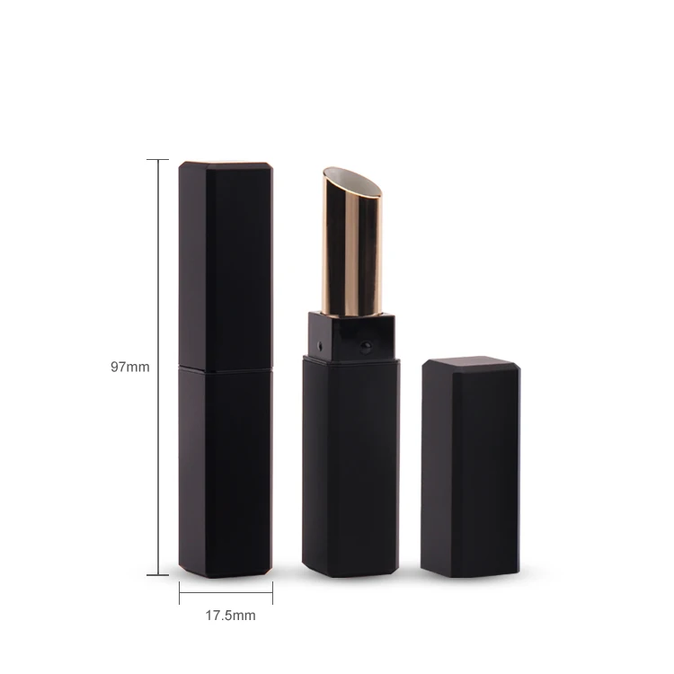 Бесплатный образец, красивый черный тонкий тюбик для губной помады, пустой футляр и тюбик для губной помады с логотипом под заказ, квадратный длинный тюбик для губной помады
