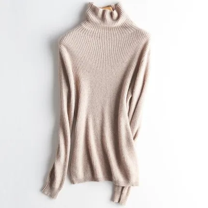 Customize Merino Wool Luxury Knitted Warm Turtleneck Cable Sweater For Women