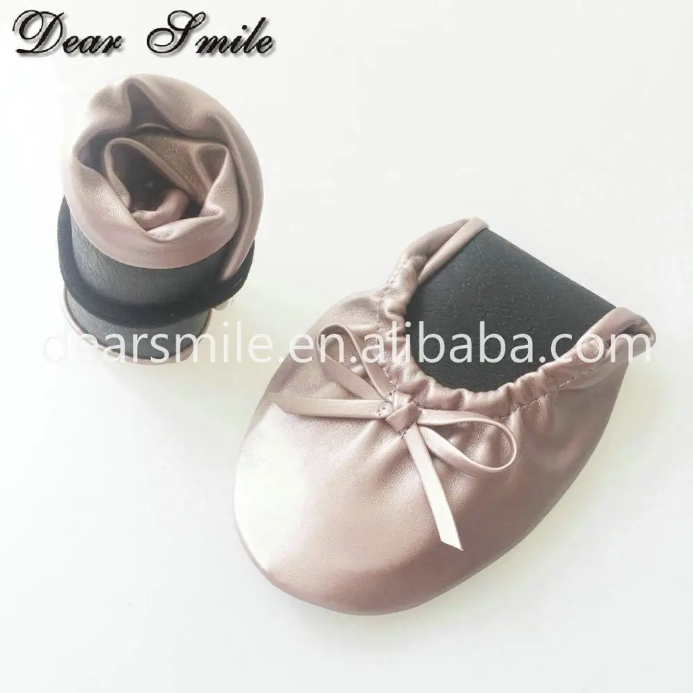 Rose Gold Popular lady folding ballerina shoes cheap disposable fold up ballet for wedding gift