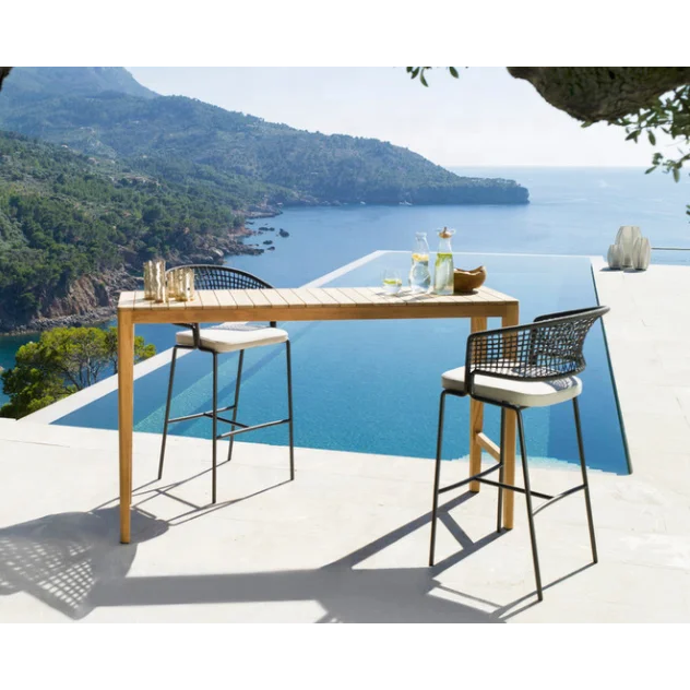 Современный дизайн, уличная садовая барная мебель, производитель тикового деревянного барного столика и стула, набор металлических барных стульев для патио