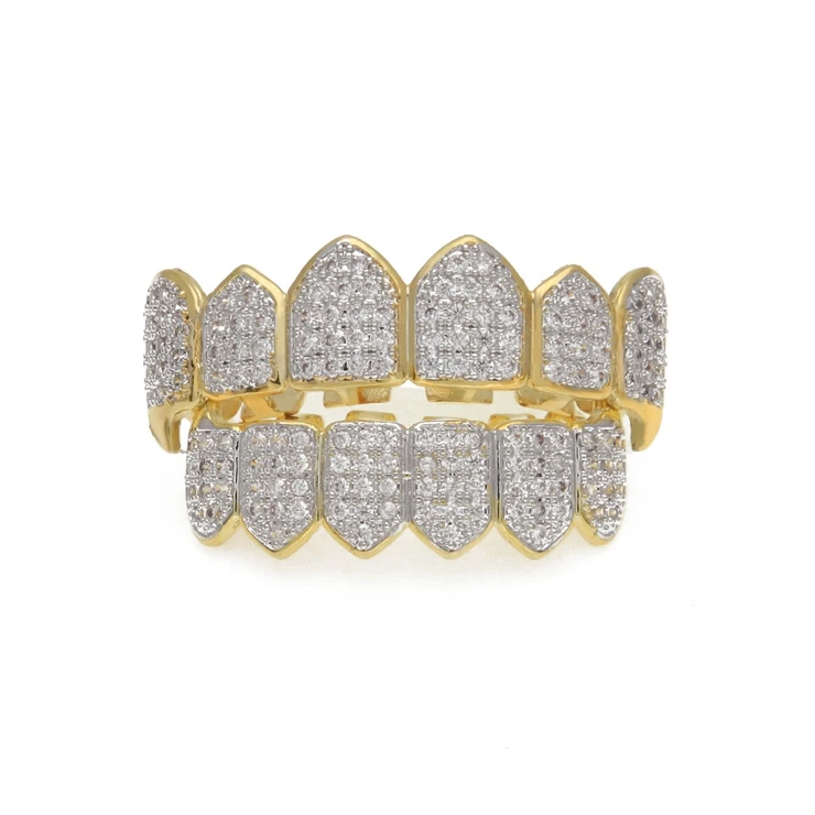 Mens Hip Hop Iced Out Bling White Gold Fully Cz Diamond Grills Teeth Grillz
