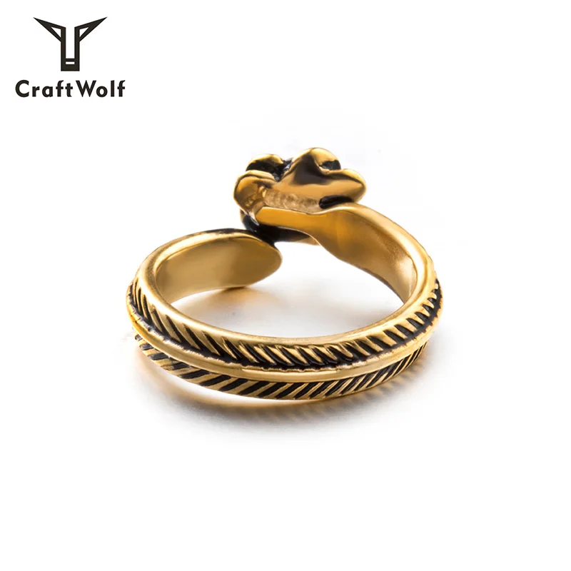 Craft Wolf Hot Sale High Quality Couple Feather Rose Gold  Ring