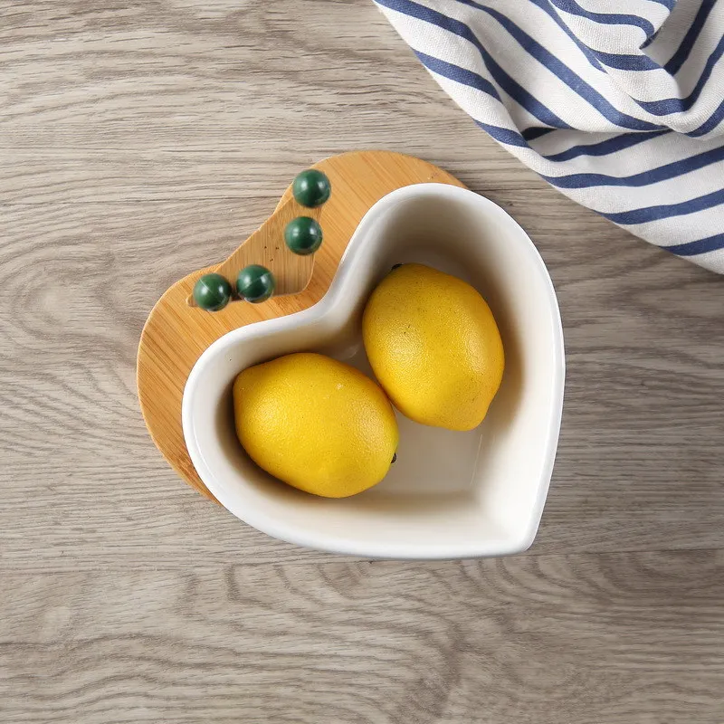White Plates Ceramic Storage Trays Bamboo Serving Tray