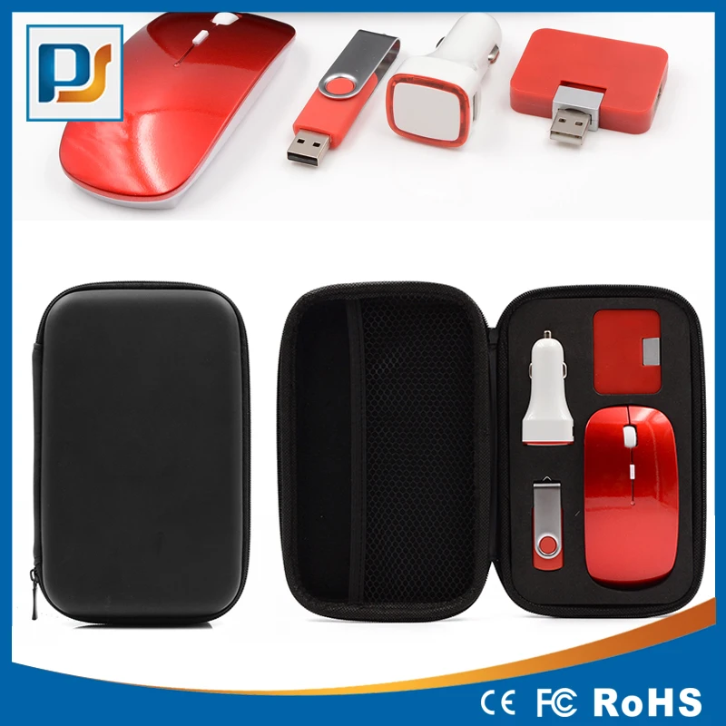 High Quality Laptop Travel Charging Kit with Wireless Mouse, USB Flash Driver, Car Charger and USB Hub