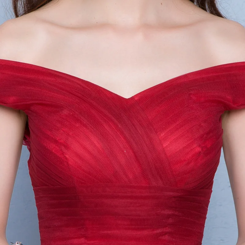 ZH1153L 2018 модное красное короткое Кружевное Элегантное свадебное платье подружки невесты с открытыми плечами