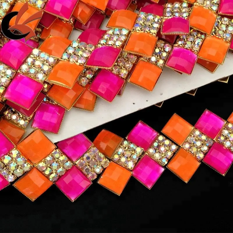 
Neon colors rhinestone beaded trim rhinestone chain trims garment decoration  (60093085888)