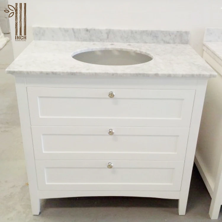 Popular American style drawer base cabinet type 34 inch wide white shaker bathroom vanity