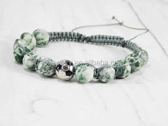 Handmade Agate Beads Bracelet With Football Charm Bracelet for Boys Gifts