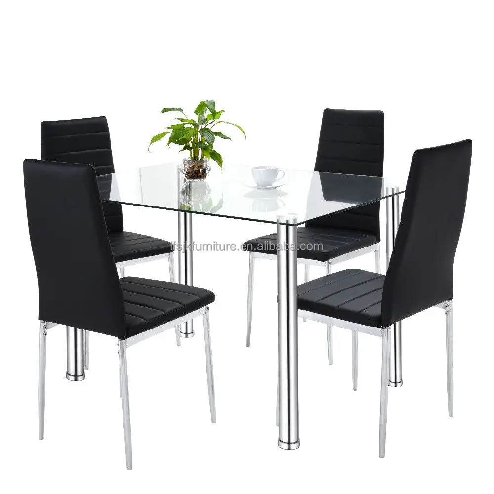 Дешевый набор стеклянных обеденных столов и 4 или 6 стульев из искусственной кожи белого черного цвета