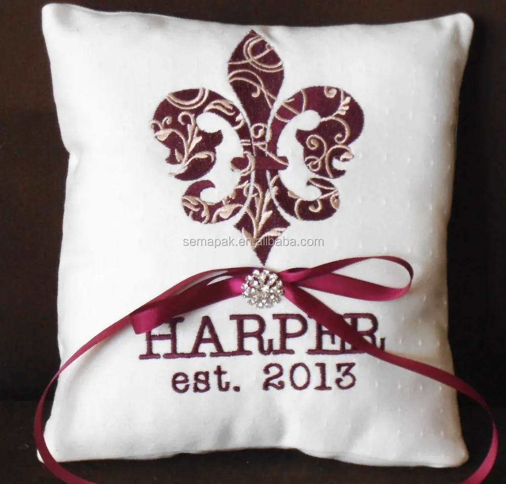 
Chinese embroidered ring bearer jute pillows 