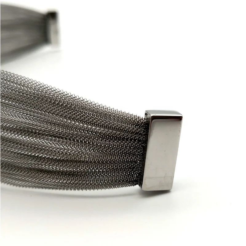 High Quality Women Stainless Steel Mesh Wide Bracelet Magnetic Clasp  Bangle With Flower Charm