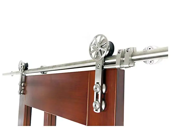 5 ft stainless steel brushed rotatable spoke wheel sliding barn wood door hardware single door kits