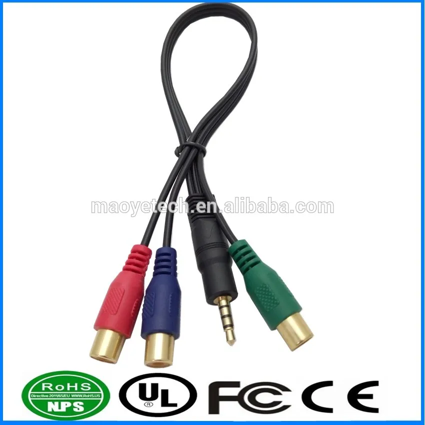 Black Jack 3.5mm Stereo Male to 3 Female Y Splitter RCA Audio Adapter Extension Cable