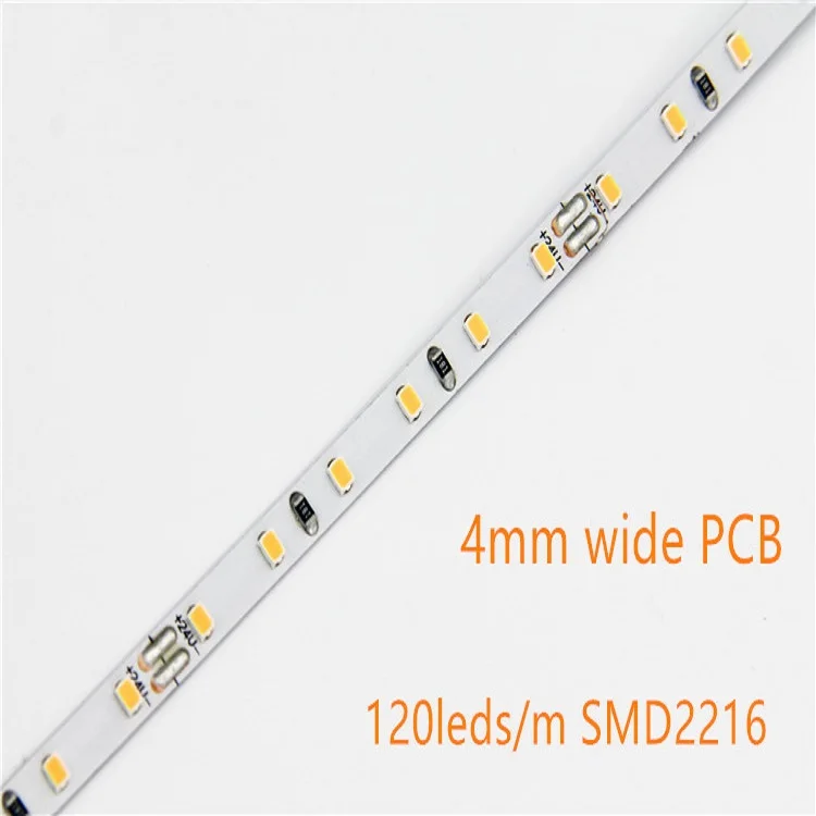 110V led 3m / roll 4mm ultra slim narrow mini pcb 120 leds / m SMD 2216 led strip for decoration