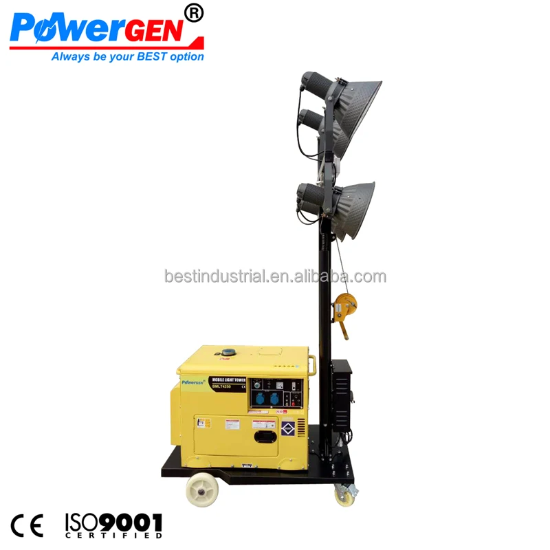 Самая низкая цена! POWERGEN мобильная осветительная башня 4 8 м с металлической галогенной лампой 4x400 Вт ночным сканером генератор 5