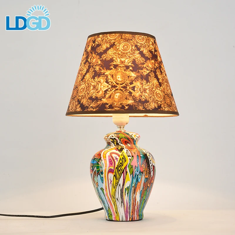 The popular factory green funky elegant gold coloured bedside ceramic table lamps