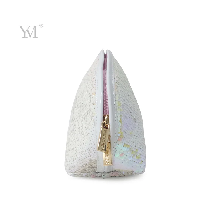Customized logo ladies travel make up brush cute small magic reversible glitter sequin makeup pouch with mirror