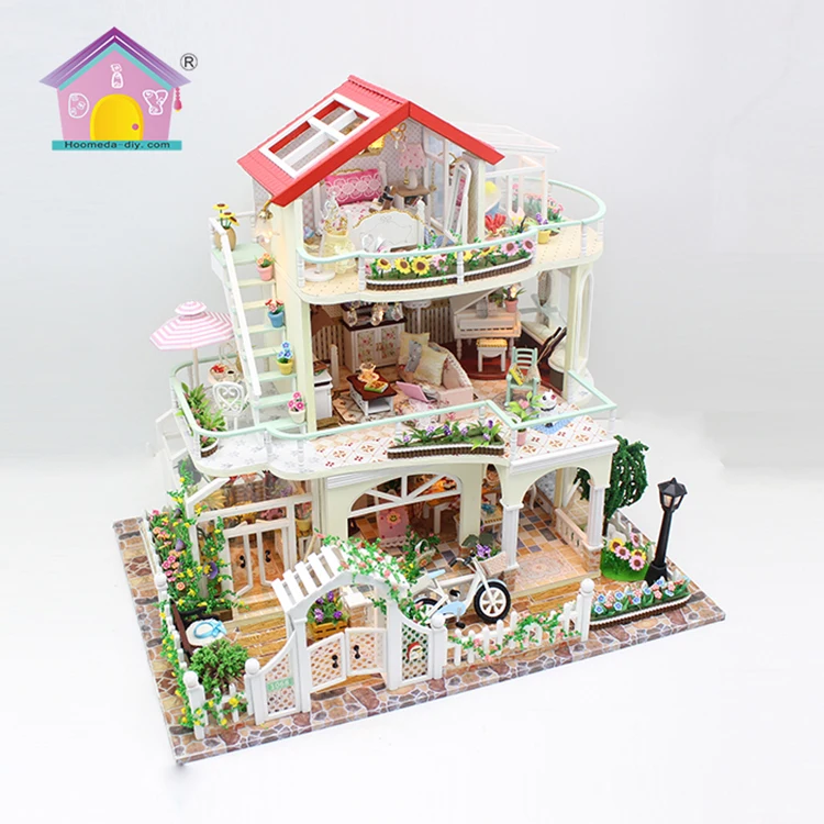 Gift Items Miniature Models Doll House Wooden Diy Birthday Gift Crafts Miniature Dollhouse Wooden With Led For Kids