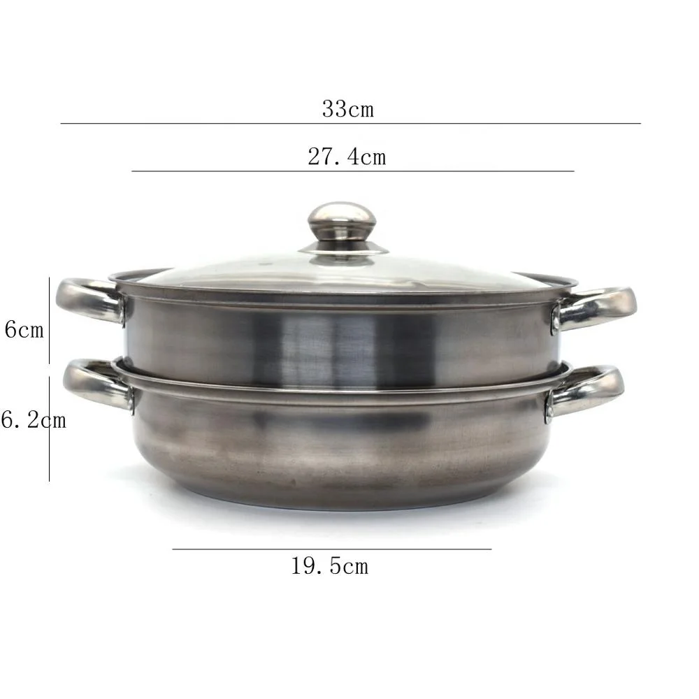 28cm 2 Tier Stainless Steel Food Steamer Pot Vegetables Cooker Cookware Glass Lid Hot Pot Cooker Tools Kitchen Accessories