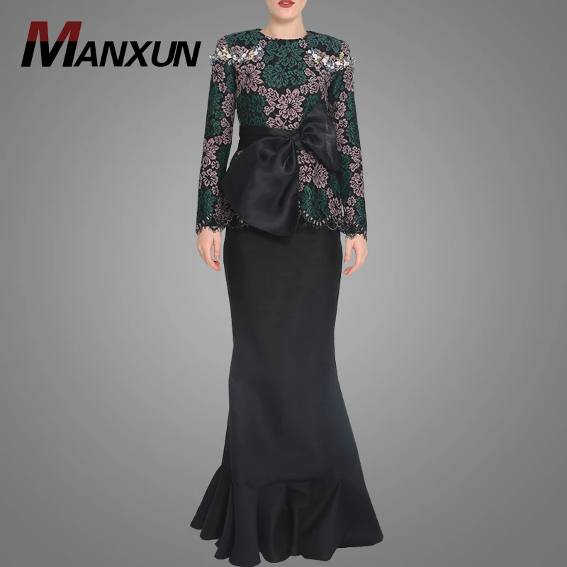 China OEM Service Fancy Malaysia Kebaya Wholesale Singapore Baju Kurung For Lady With Big Bowknot Elegsnt O Collar Women Wear