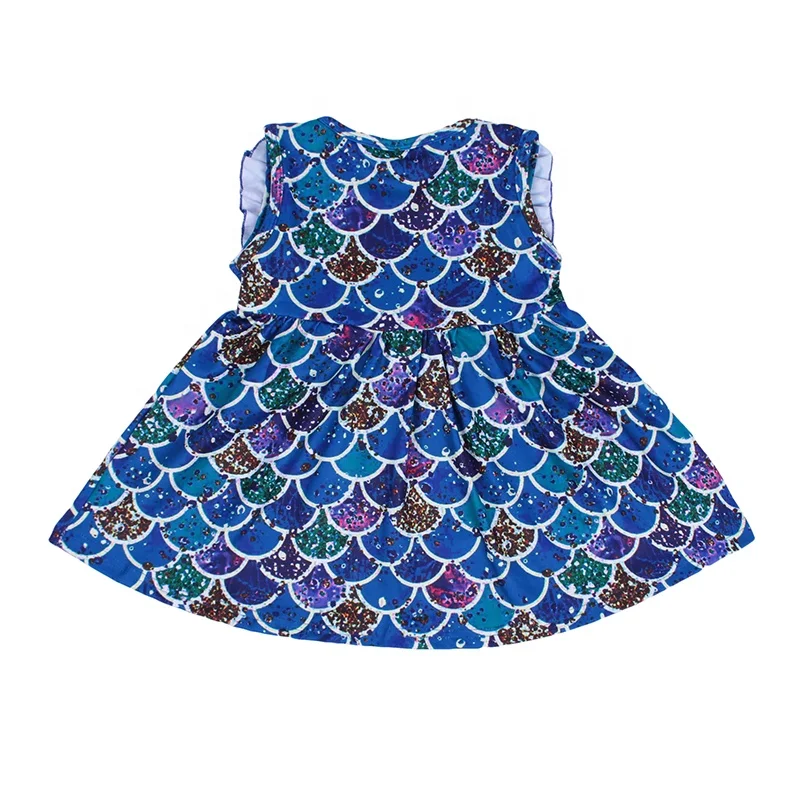 
hot sale mermaid Print girls Fashion clothing set Kids wholesale 4th july ruffle outfit set clothes for kids fly sleeve set 