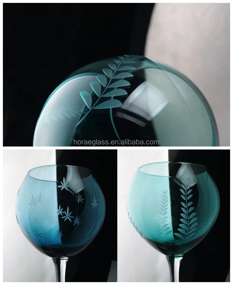 Bule Colored Wine Glass / Popular Red Wine Glass / Drinking Glass with emboss