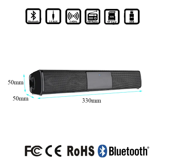 High Quality Best V5.0 short style 20W  Wireless Bluetooth Sound Bar for Home Theatre System Computer with FM radio